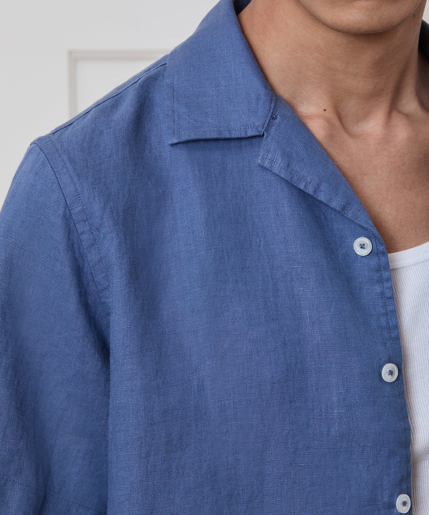 Cropped Sea Soft Irish Linen Camp Collar Shirt