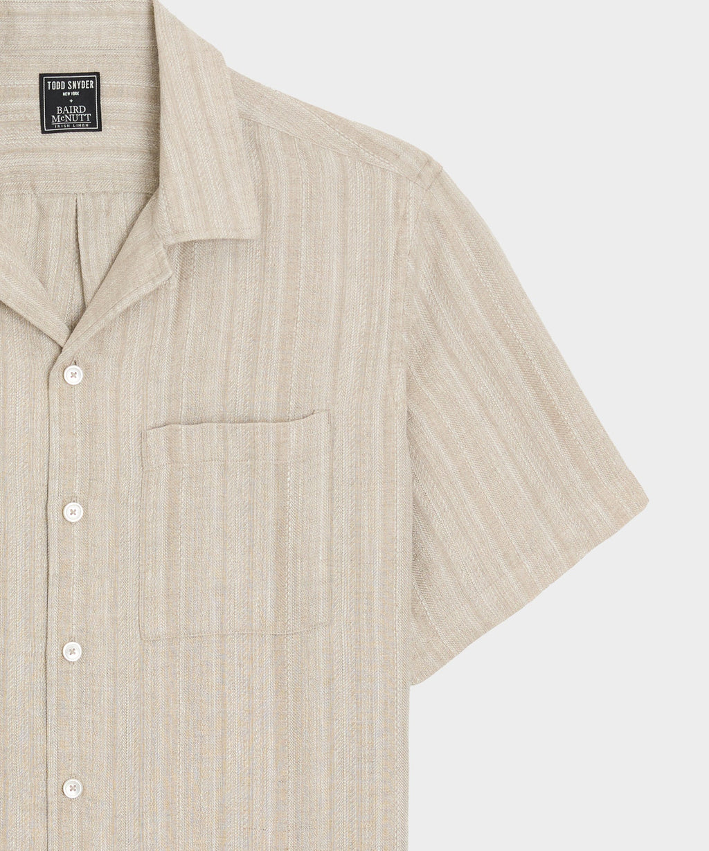 Textured Cropped Sea Soft Irish Linen Camp Collar Shirt