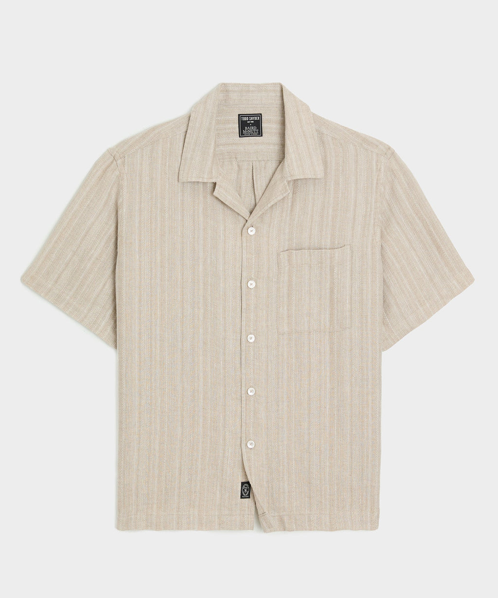 Textured Cropped Sea Soft Irish Linen Camp Collar Shirt