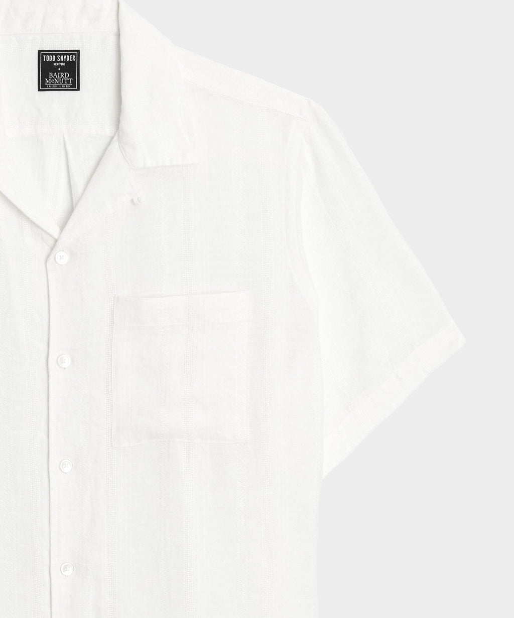 Textured Cropped Sea Soft Irish Linen Camp Collar Shirt