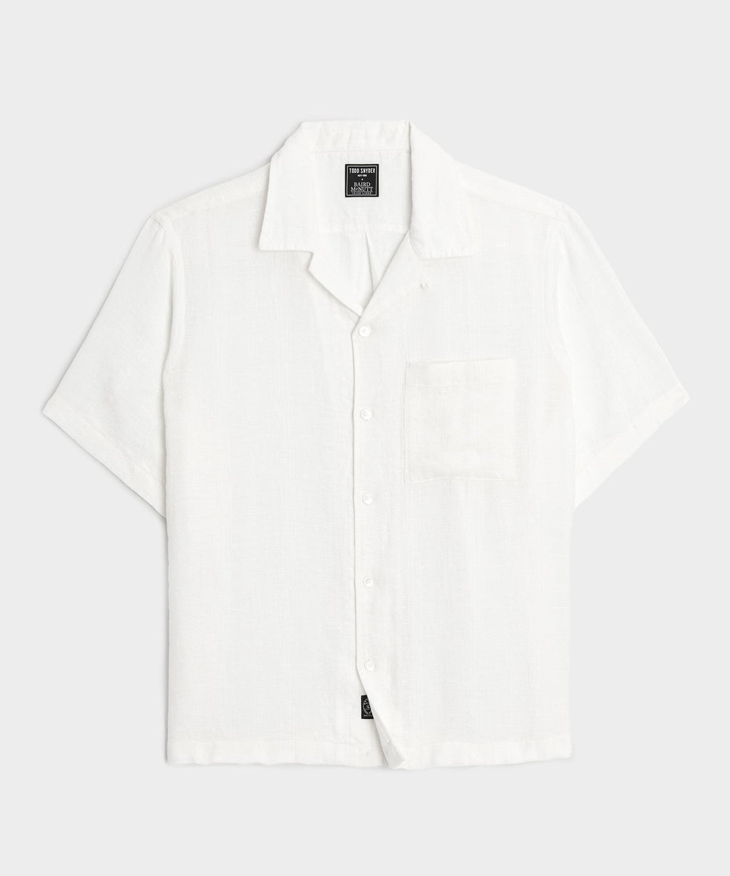 Textured Cropped Sea Soft Irish Linen Camp Collar Shirt
